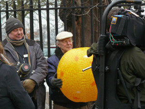 Roger holds the Sun, but Brian looks unimpressed!