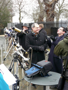 Pete Lawrence and Paul Abel joke about trying to do solar viewing in the snow!