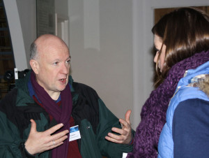 David chatting to a member of the public in the Telescope Workshop