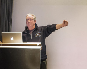 Martin demonstrates how to measure 10 degrees in the sky