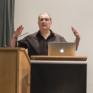 Pete answers questions after the lecture